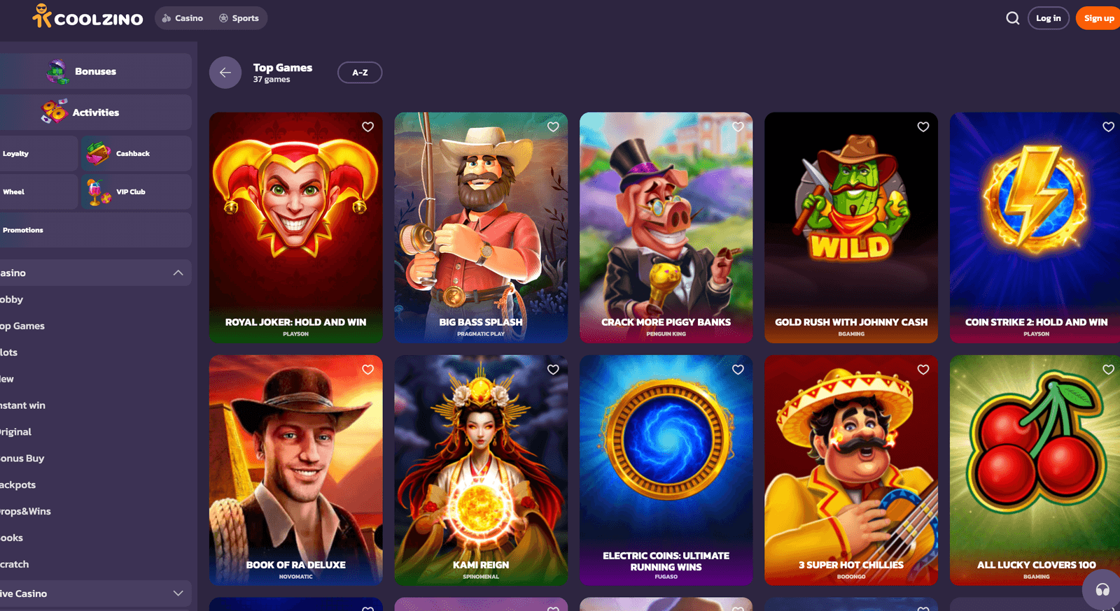 Coolzino games lobby