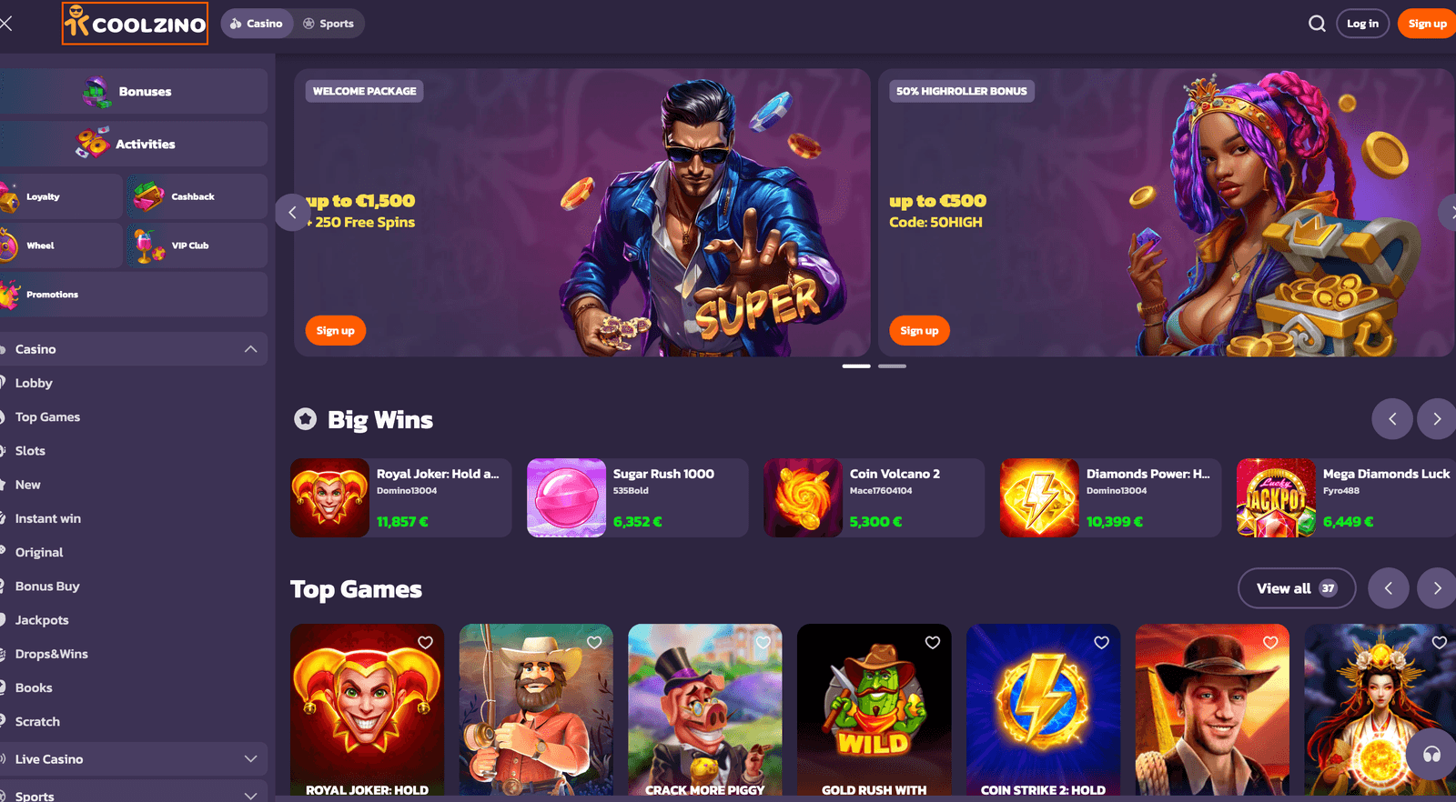 Coolzino Casino lobby