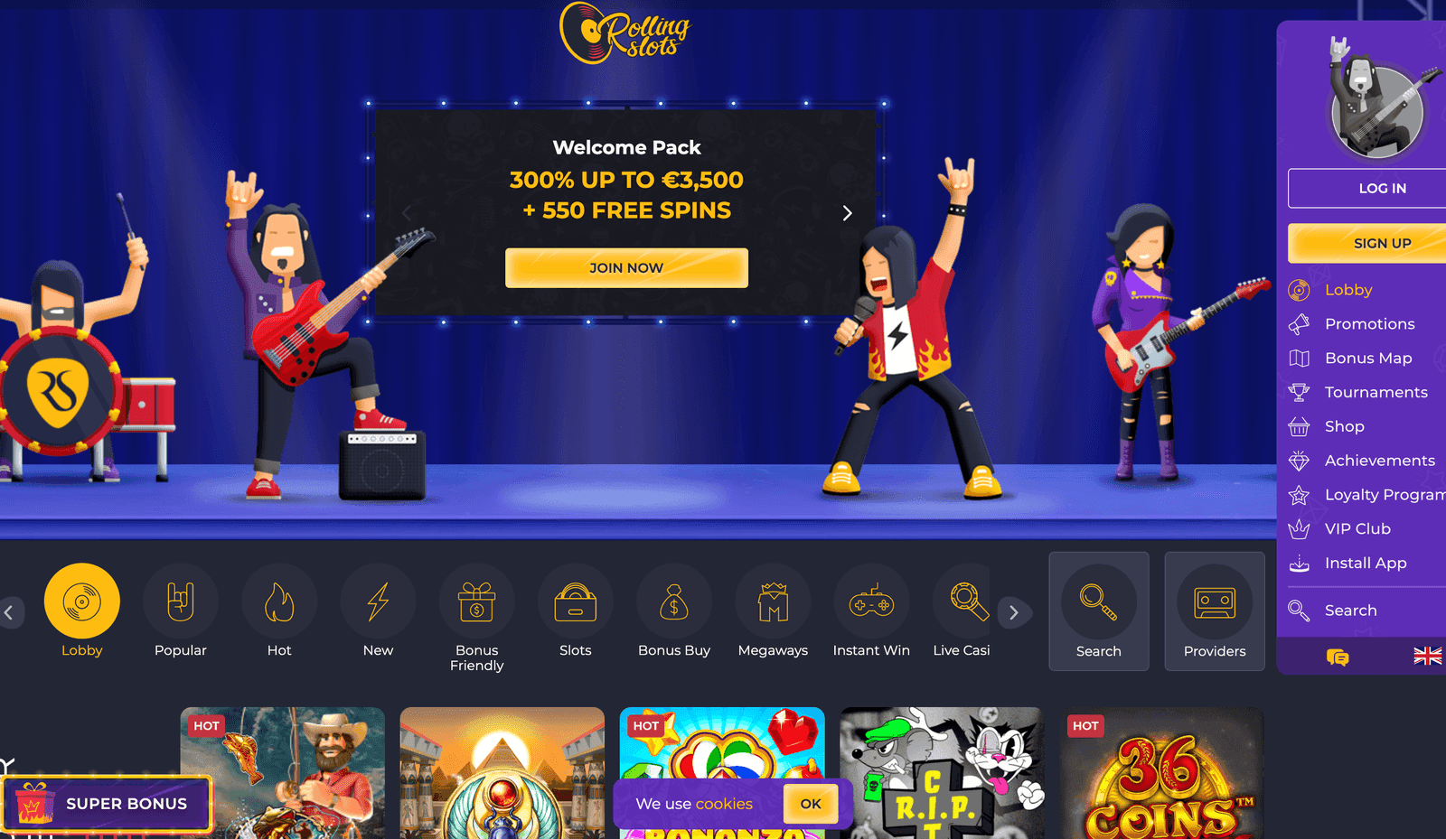 Rolling Slots Casino home page