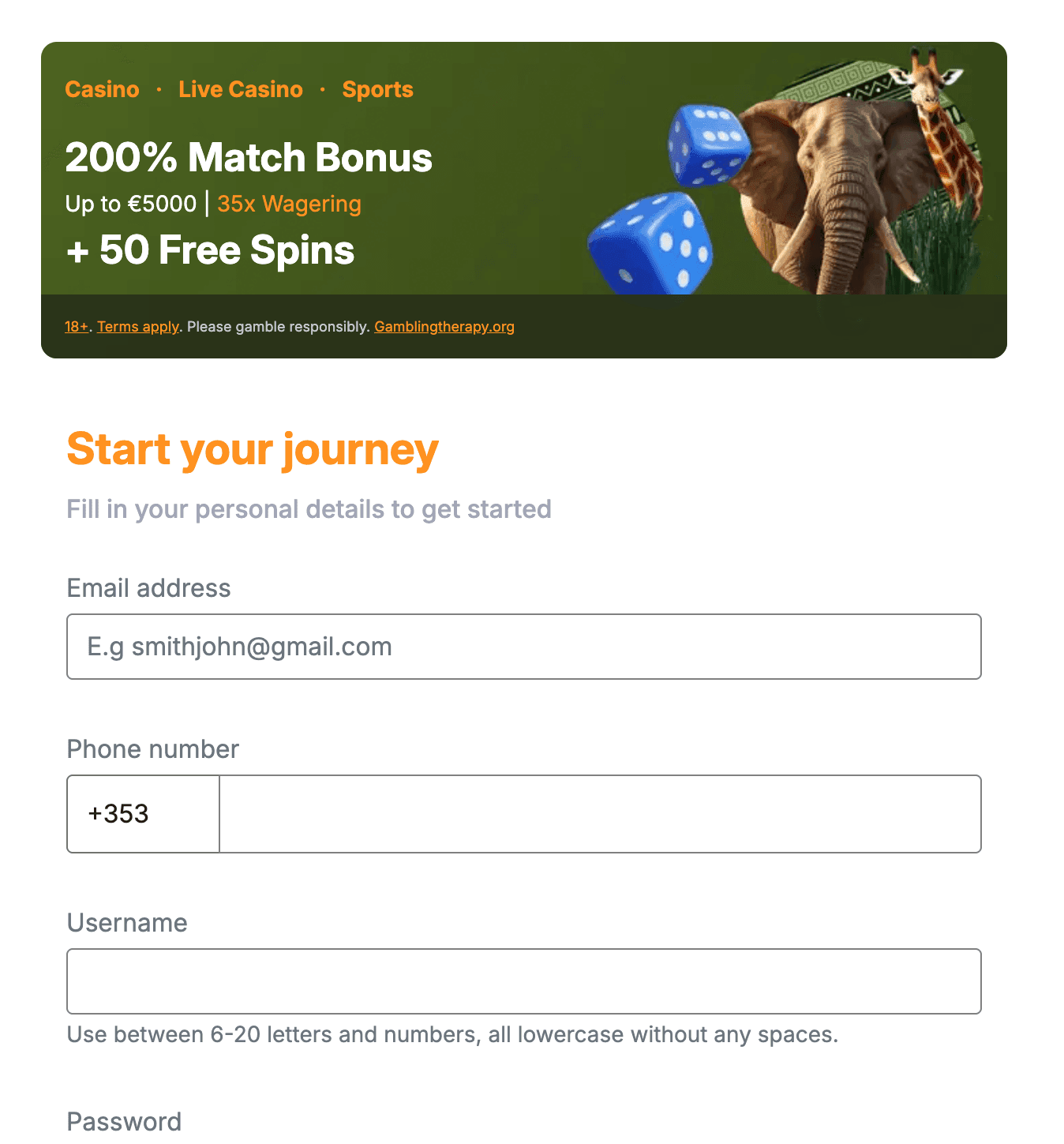 Casimba signup form